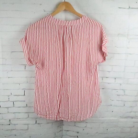 GAP ROSE PINK & WHITE STRIPE SHORT SLEEVE V NECK TOP SIZE SMALL - Picture 10 of 10